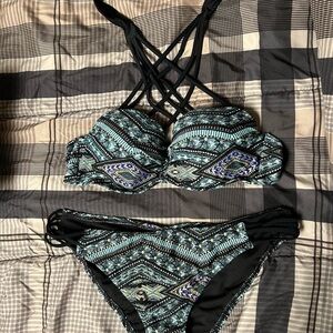 Black and Blue Patterned Women's Bikini